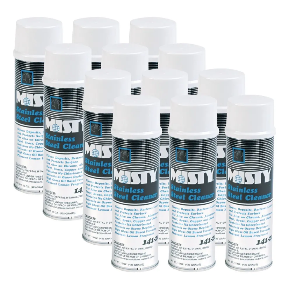 Misty 1001541 15 oz. Aerosol Spray Stainless Steel Cleaner and Polish - Lemon Scent (12/Carton)