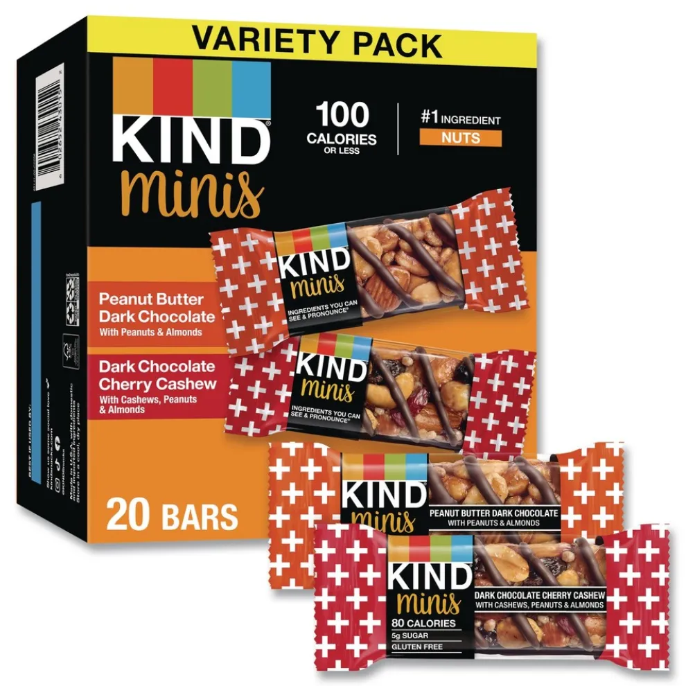 KIND 0.74 oz Minis Variety Pack - Dark Chocolate Cherry Cashew/Peanut Butter Dark Chocolate (20/Box)