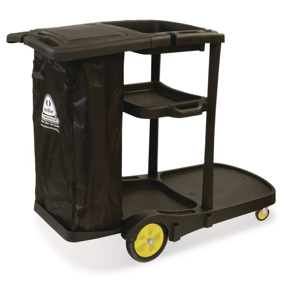 Nexstep Commercial Products Premier Janitor Cart, 2 Shelves, Plastic, 18.25 x 44.5 x 38, Black