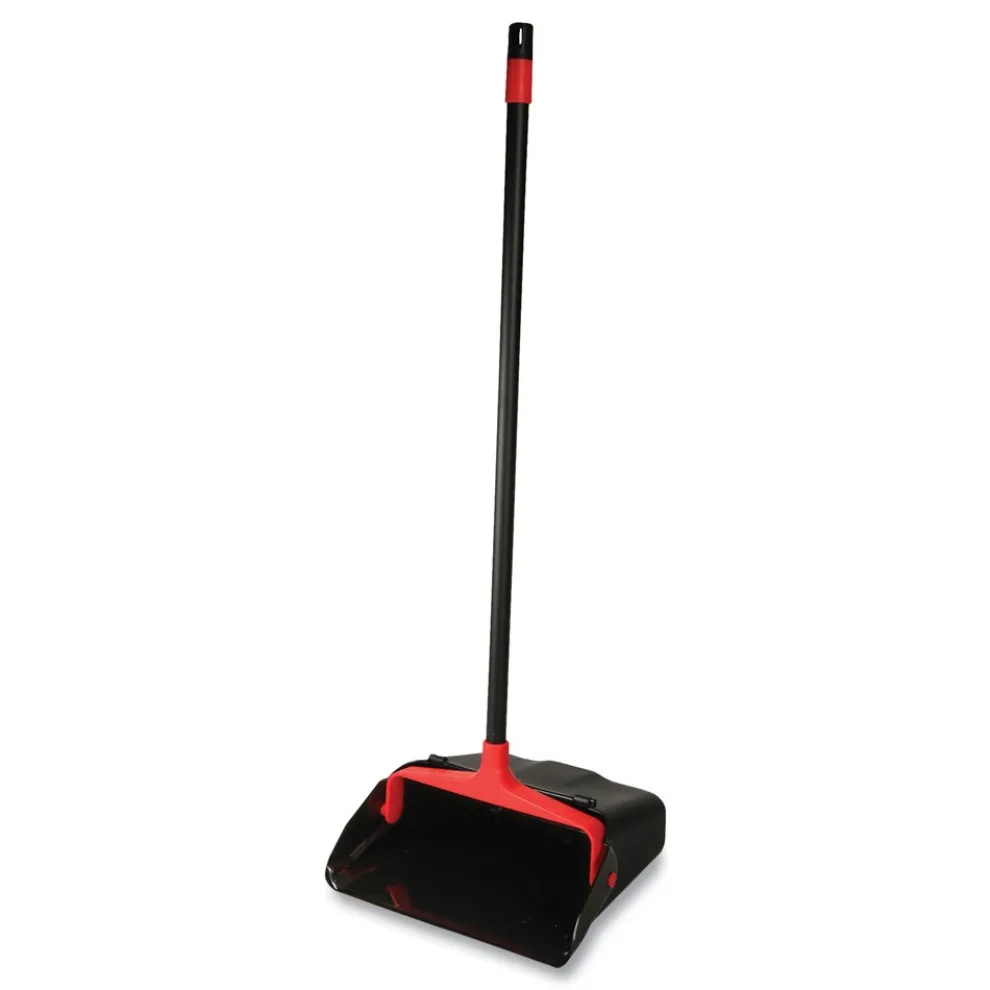 Nexstep Commercial Products 30 in. Handle 13 in. x 35 in. Maxi-Plus Plastic Lobby Dust Pan with Rear Wheels - Black (6/Carton)