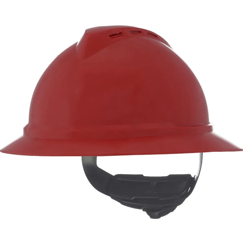 MSA V-Gard 500 4 Point Fas-Trac III Vented Hat - Red