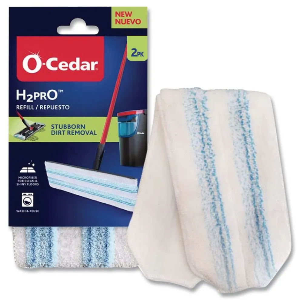 O-Cedar 9.25 in. x 4.38 in. H2prO Flat Mop Head Replacement - Blue/White (2/Pack, 6 Packs/Carton)