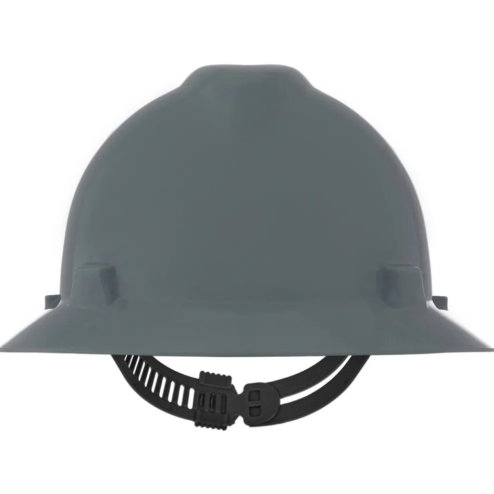 MSA V-Gard Slotted Full-Brim Hat with Staz-On Suspension - Gray