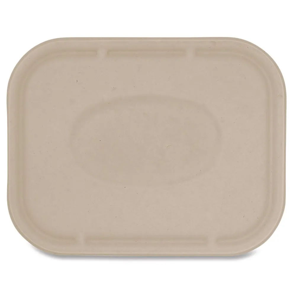 World Centric TRLSC10LF 7.8 in. x 10.1 in. x 0.5 in. Paper Fiber Lids for Fiber Containers - Natural (400/Carton)
