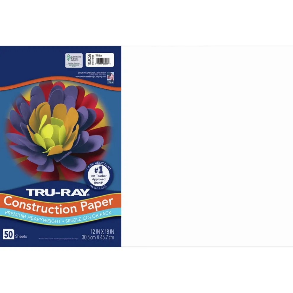 Pacon 12 in. x 18 in. 76 lbs. Text Weight Tru-Ray Construction Paper - White (25 Packs/Carton)