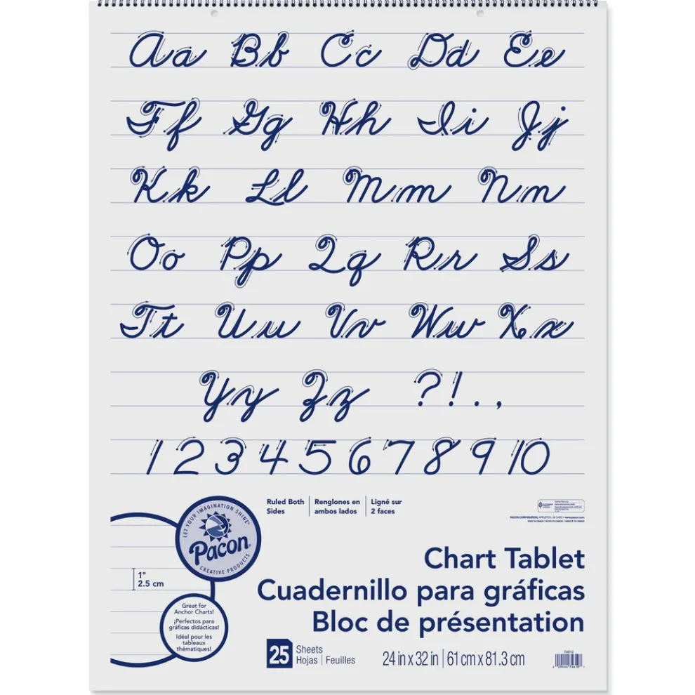 Pacon 24 in. x 32 in. 25 Sheets 1 in. Rule Presentation Format Chart Tablets - White