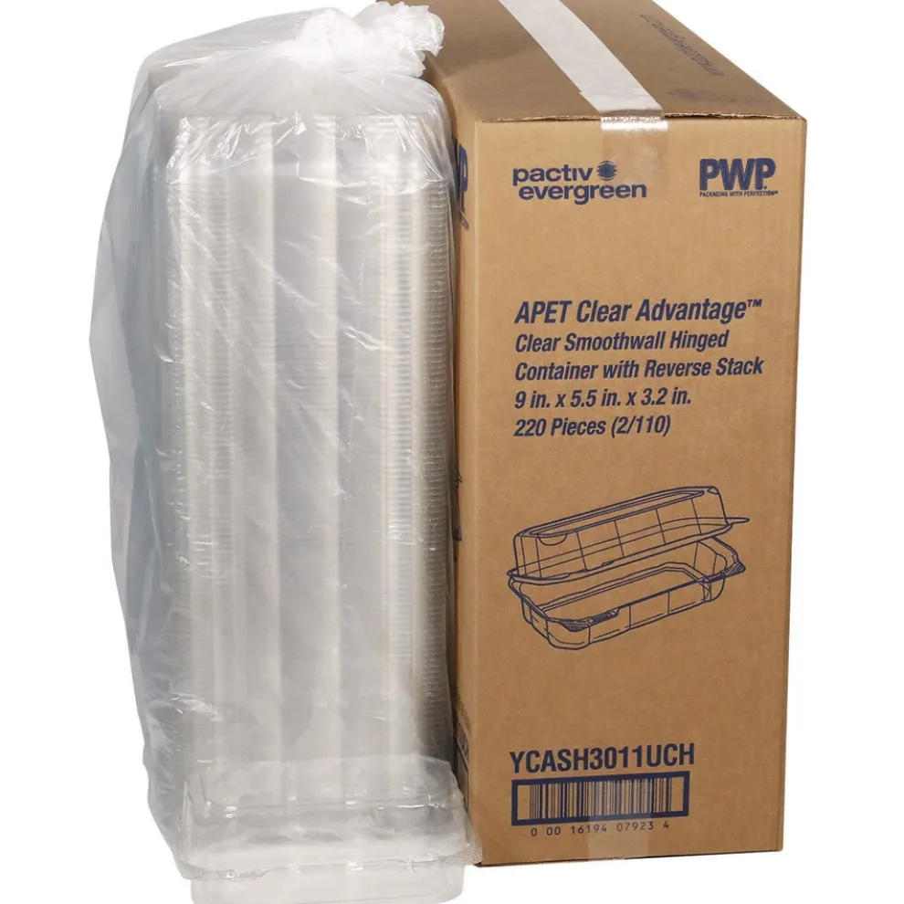 Pactiv Corp. 9 in. x 5.5 in. x 3.2 in. Plastic Hoagie Hinged Lid Container - Clear (220/Carton)