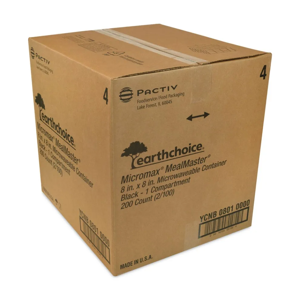 Pactiv Corp. 8.31 in. x 8.35 in. x 3.1 in. EarthChoice SmartLock Microwavable MFPP Plastic Hinged Lid Container - Black (200/Carton)