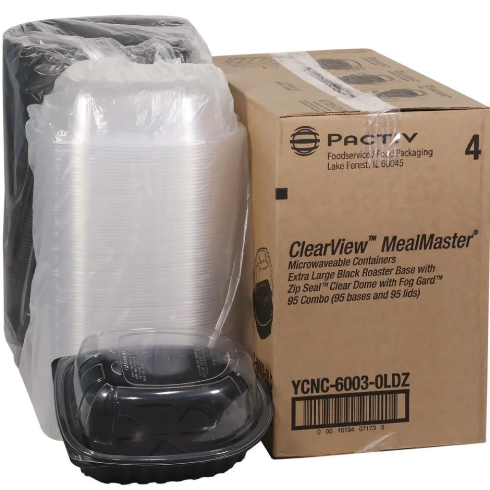 Pactiv Corp. 10.75 in. x 8.5 in. x 4.25 in. ClearView MealMaster Chicken Roaster - Black/Clear (95/Carton)