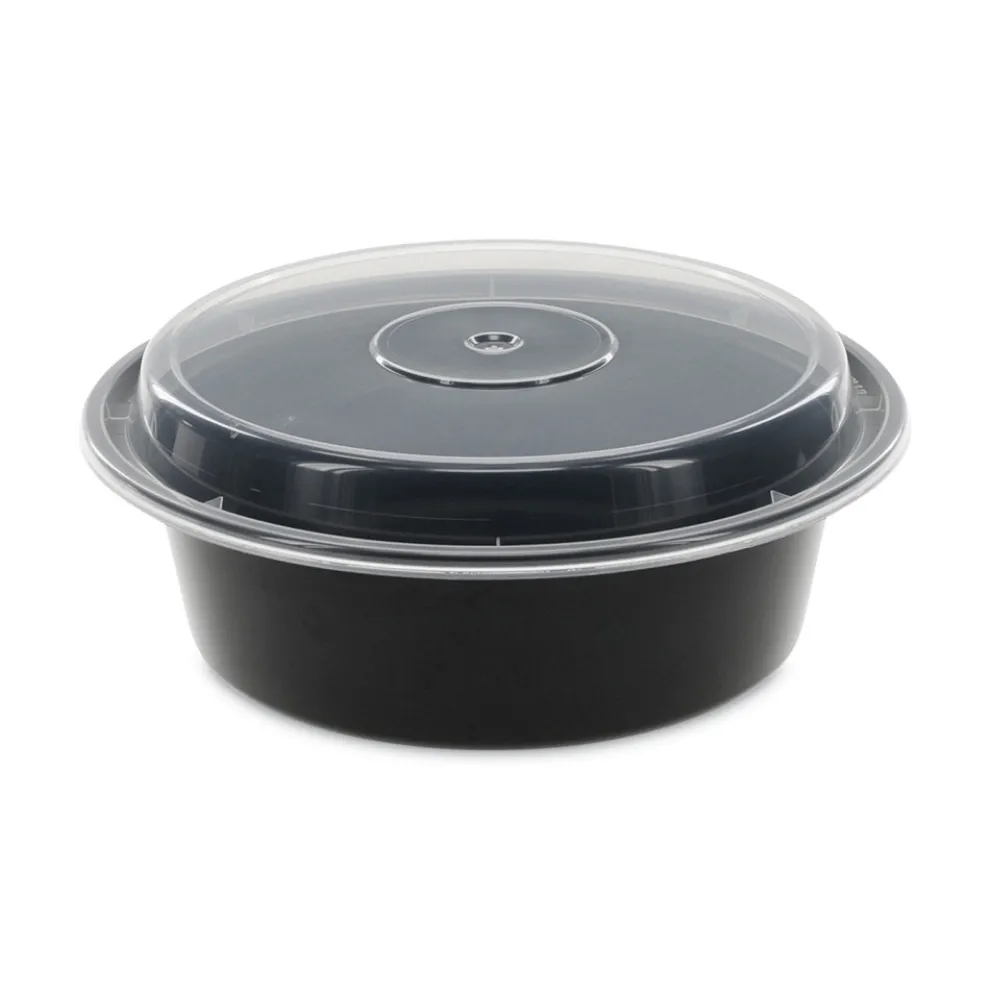 Pactiv Corp. NC729B 32 oz 7 in. Diameter x 2 in. h Newspring VERSAtainer Plastic Microwavable Containers - Black/Clear (150/Carton)