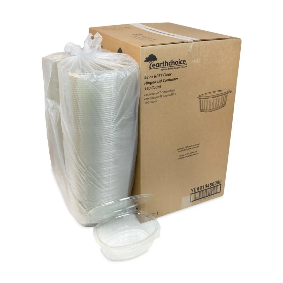 Pactiv Corp. YCA910480000 EarthChoice 48 oz. Recycled PET Hinged Container - Clear (190/Carton)