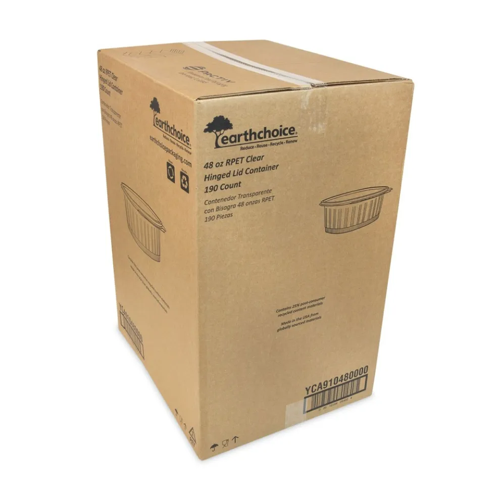 Pactiv Corp. YCA910480000 EarthChoice 48 oz. Recycled PET Hinged Container - Clear (190/Carton)