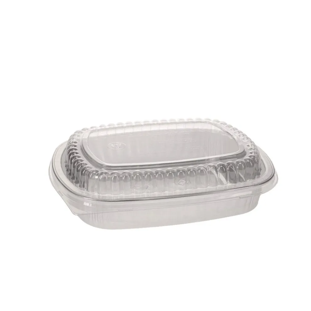 Pactiv Corp. Y6710PET 9.8 in. x 7.8 in. x 1.3 in. 46 oz. Classic Carry-Out Aluminum Container with PET Dome Lid - Silver/Clear (50/Carton)