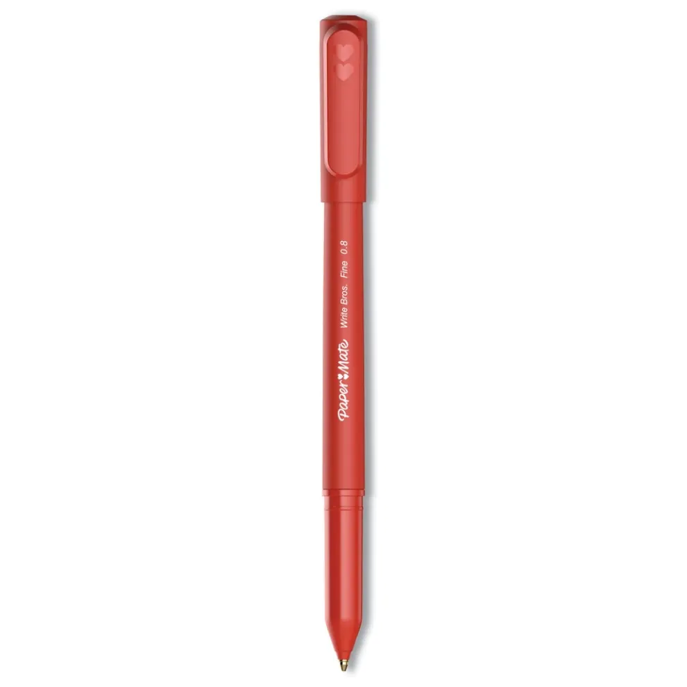Paper Mate Fine 0.8 mm Write Bros. Stick Ballpoint Pen - Red Ink/Barrel (1-Dozen)