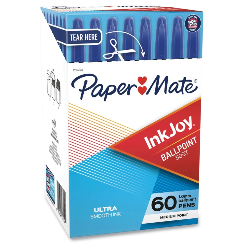 Paper Mate Medium 1 mm InkJoy 50ST Stick Ballpoint Pen - Blue Ink/Clear Barrel (60/Pack)