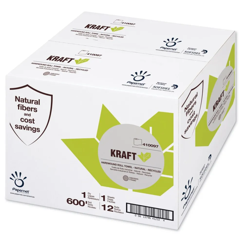 Papernet 7.8 in. x 600 ft. 1-Ply Kraft Tech Hardwound Roll Towel - Brown (12/Carton)