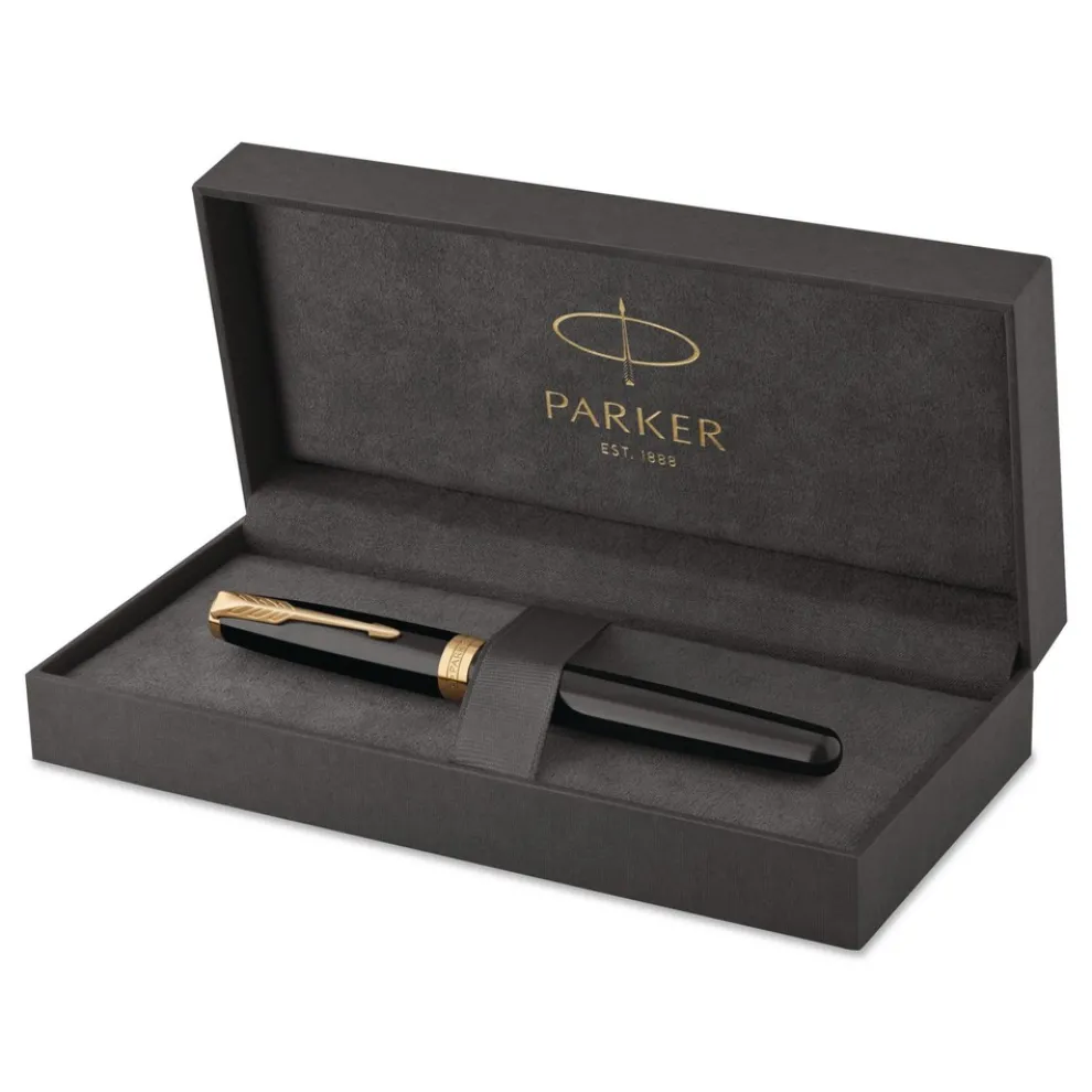 Parker Sonnet Medium 1 mm Fountain Pen with Gift Box - Black Ink/Black/Gold Barrel