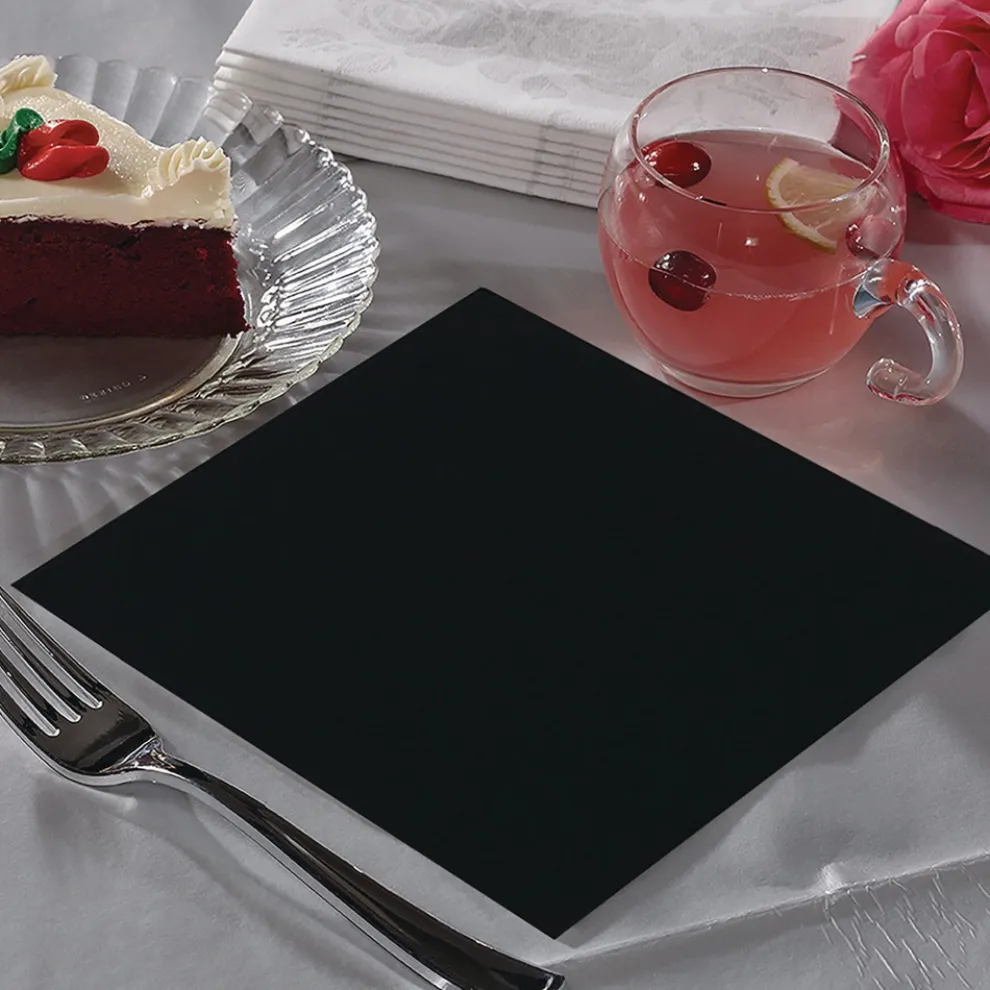 Paterson 9 in. x 9 in. 1-Ply Beverage Napkins - Black (4000/Carton)