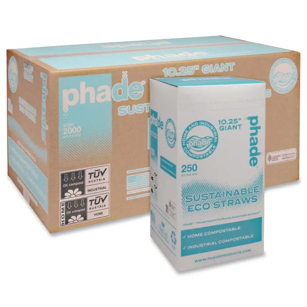 phade 511168 10.25 in. PHA Wrapped Marine Biodegradable Straws - Ocean Blue (250/Box, 8 Boxes/Carton)