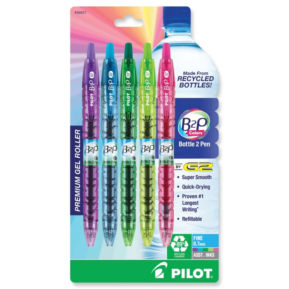 Pilot B2P Bottle-2-Pen Recycled Fine 0.7 mm Gel Pen - Assorted Ink and Barrel Colors (5/Pack)