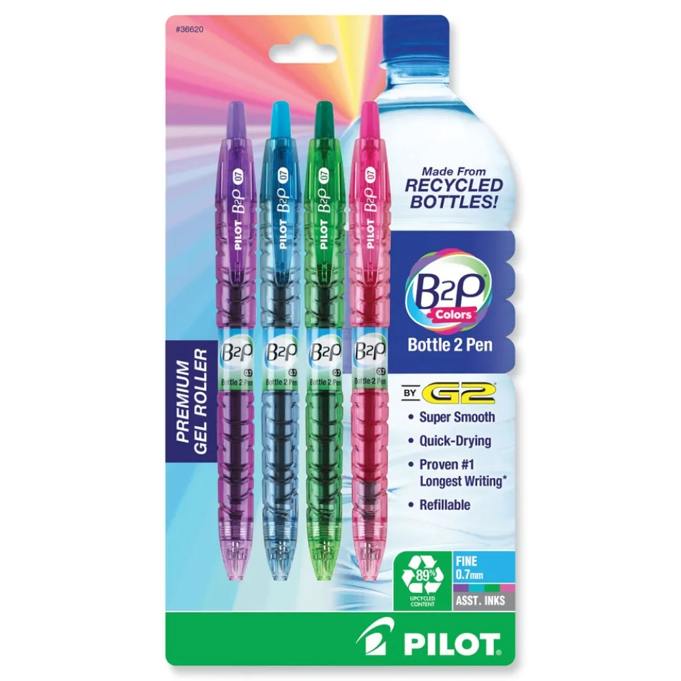 Pilot B2P Bottle-2-Pen Recycled Fine 0.7 mm Gel Pen - Assorted Ink and Barrel Colors (4/Pack)