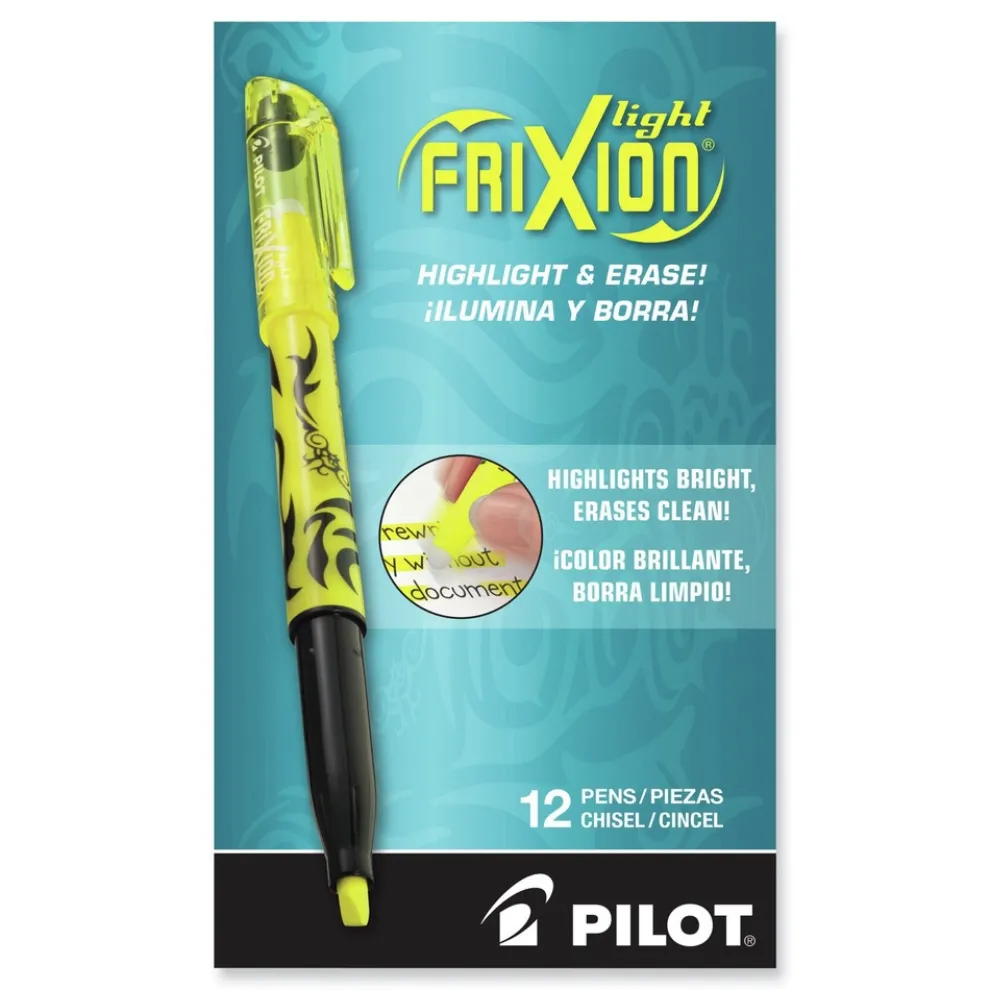 Pilot Frixion Light Erasable Highlighter, Yellow Ink, Chisel Tip, Yellow/black Barrel, Dozen