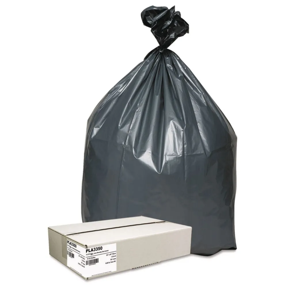 Platinum Plus 33 Gallon 1.35 mil 33 in. x 40 in. Can Liners - Gray (50/Carton)