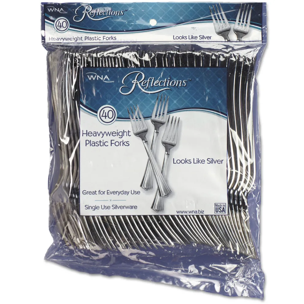 WNA WNA REF320FK Reflections Heavyweight Plastic Utensils Fork - Silver (320/Carton)