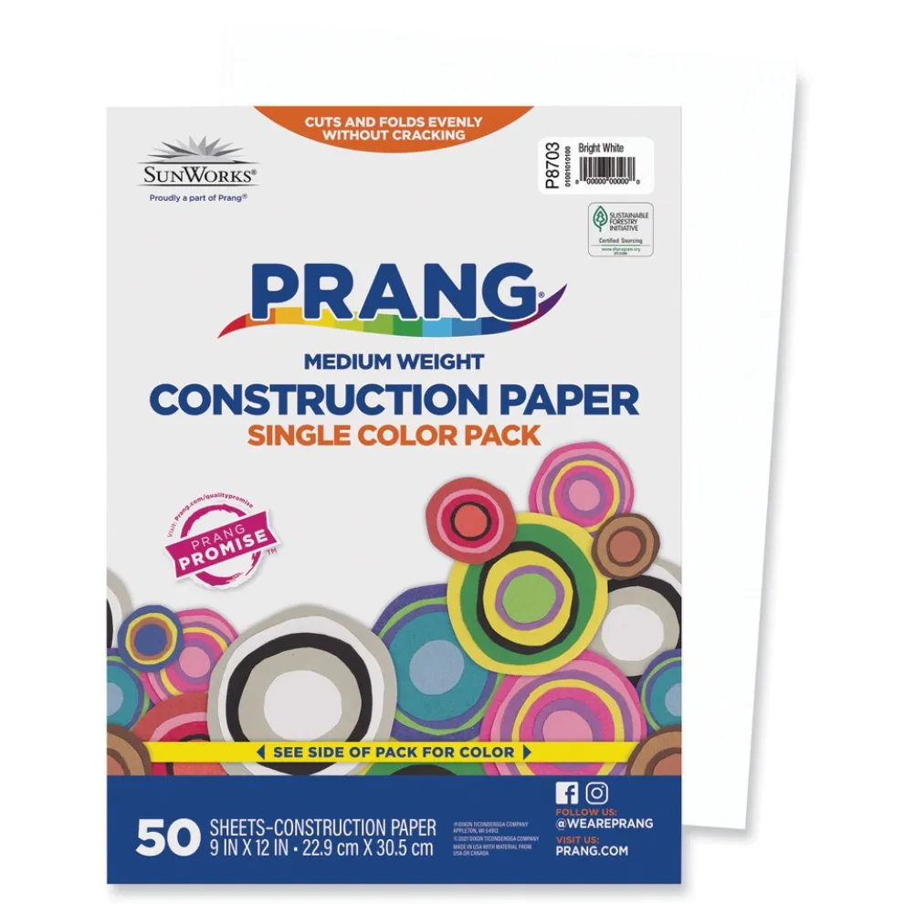 Prang SunWorks 9 in. x 12 in. 50 lbs. Text Weight Construction Paper - Bright White (50/Pack)