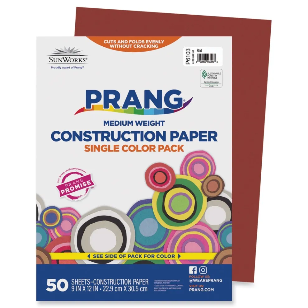 Prang SunWorks 9 x 12 Construction Paper - Red (50/Pack)