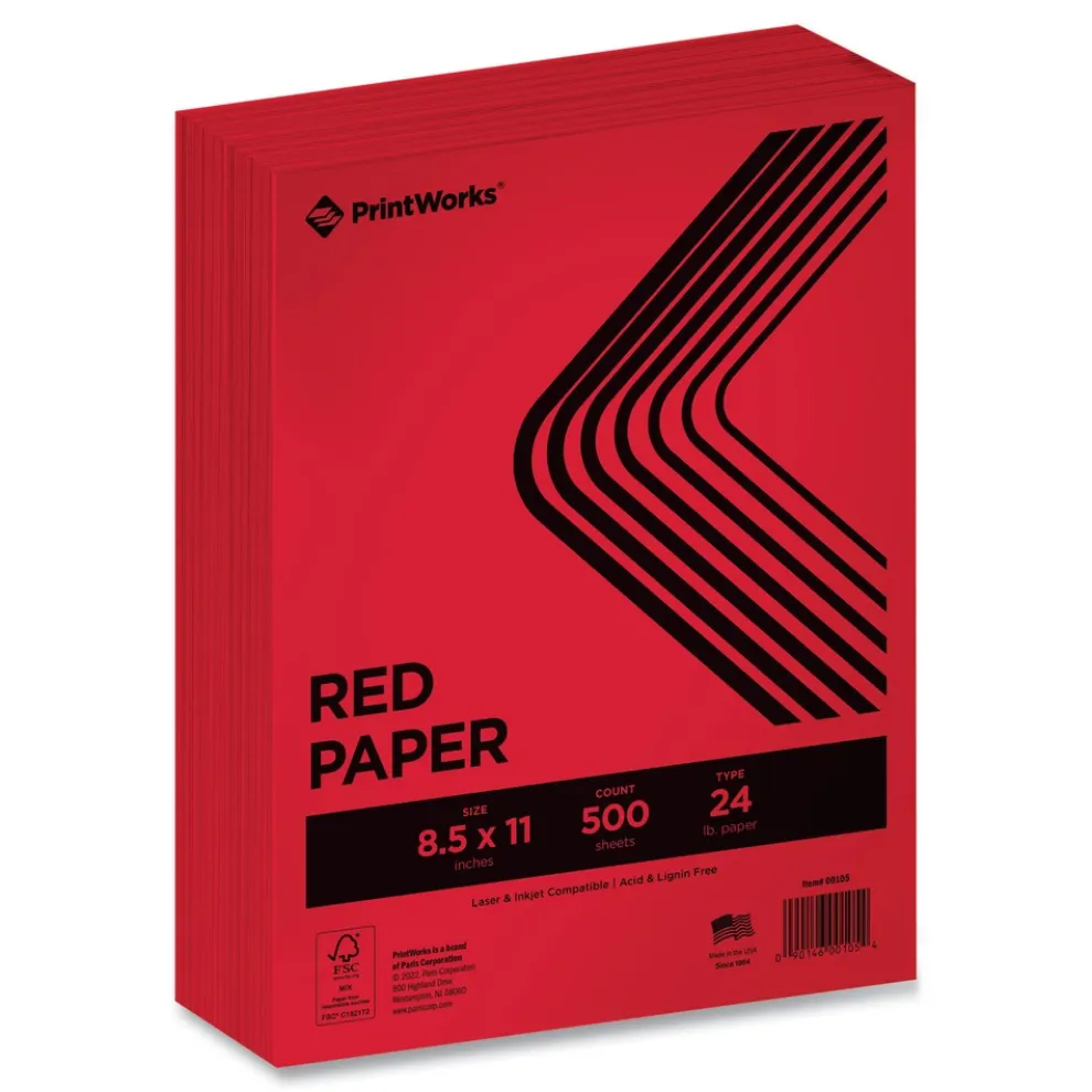 PrintWorks Professional 8.5 in. x 11 in. 24 lbs. Text Weight Color Paper - Red (1-Ream)