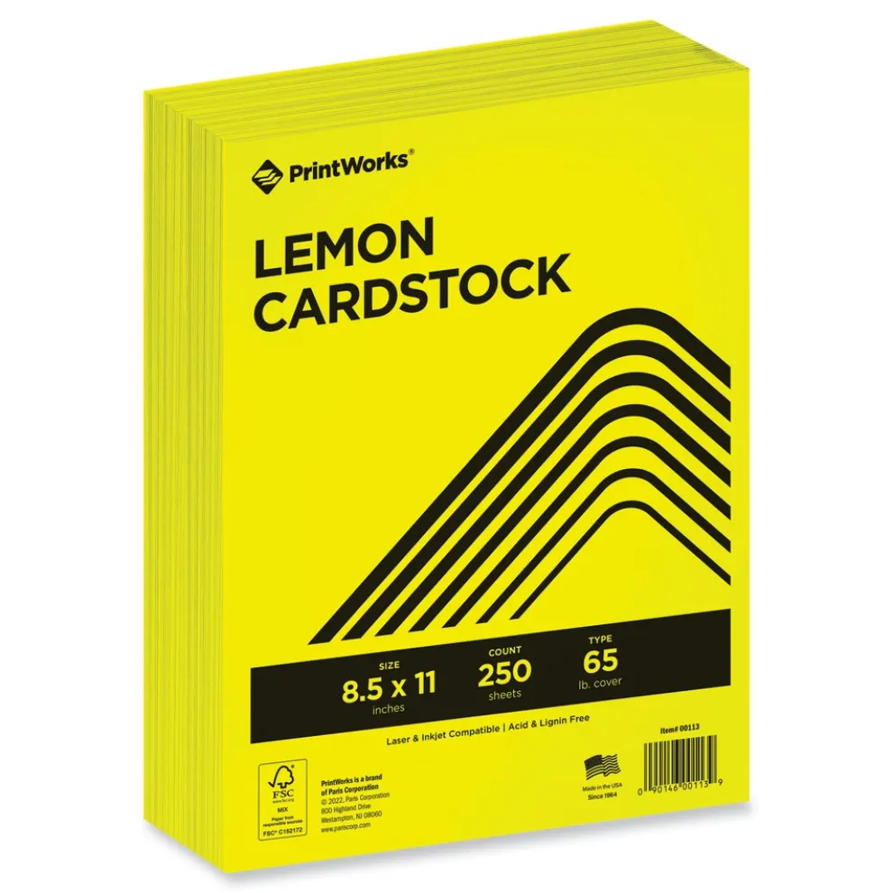 PrintWorks Professional 8.5 in. x 11 in. 65 lbs. Text Weight Color Cardstock - Lemon Yellow (1-Ream)