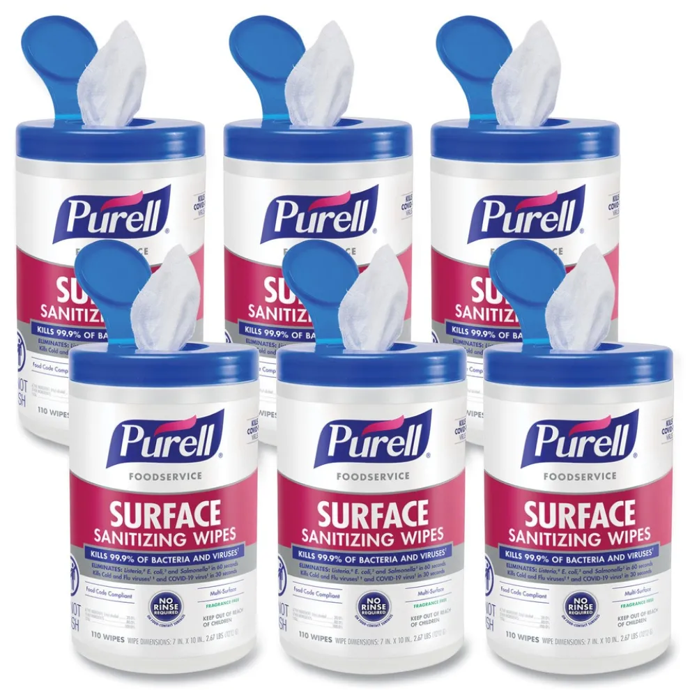 PURELL 1-Ply 10 in. x 7 in. Fragrance-Free Foodservice Surface Sanitizing Wipes - White (6/Carton)