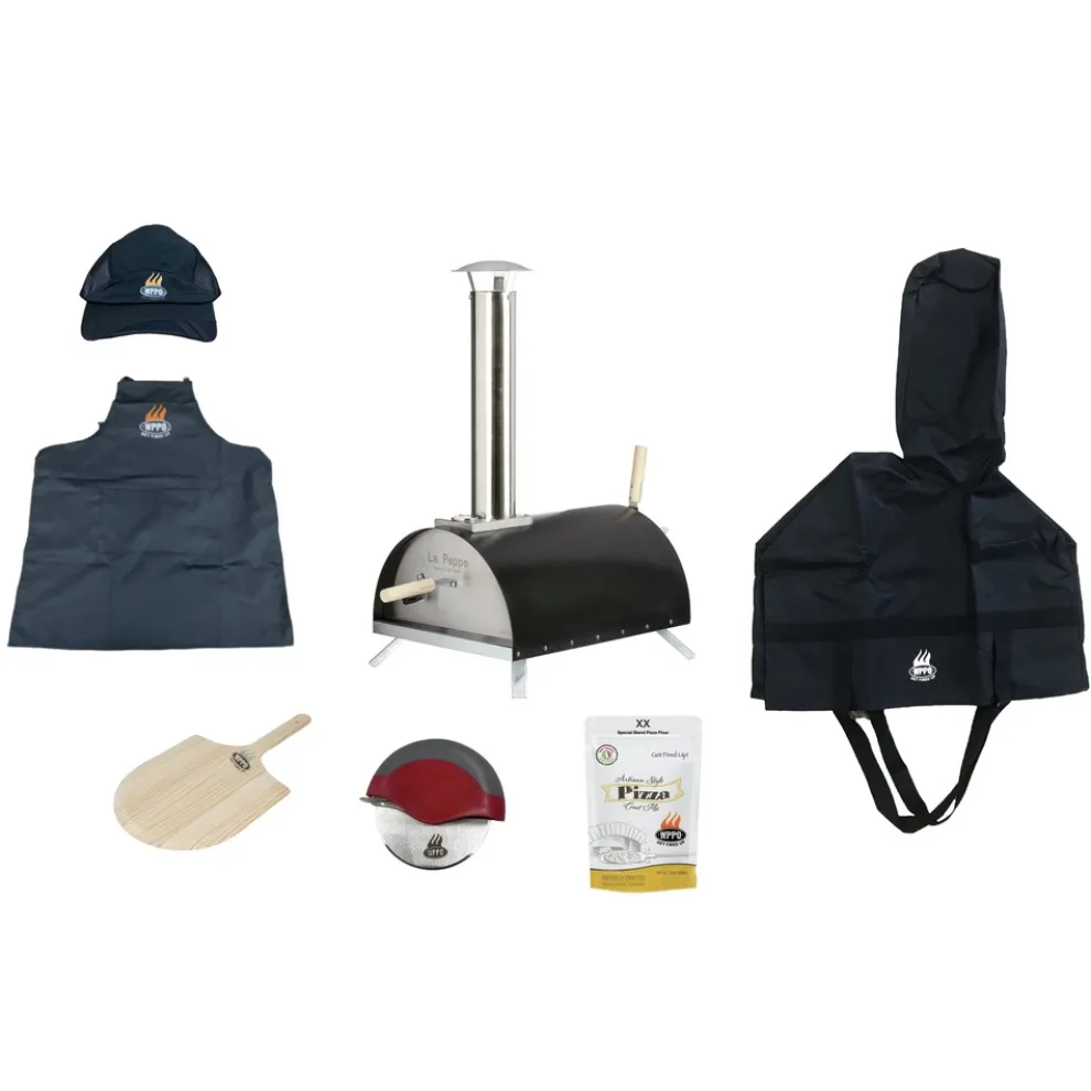 WPPO 7-Piece 20 in. x 27 in. x 32 in. Le Peppe Portable Wood Fired Pizza Oven Kit - Black