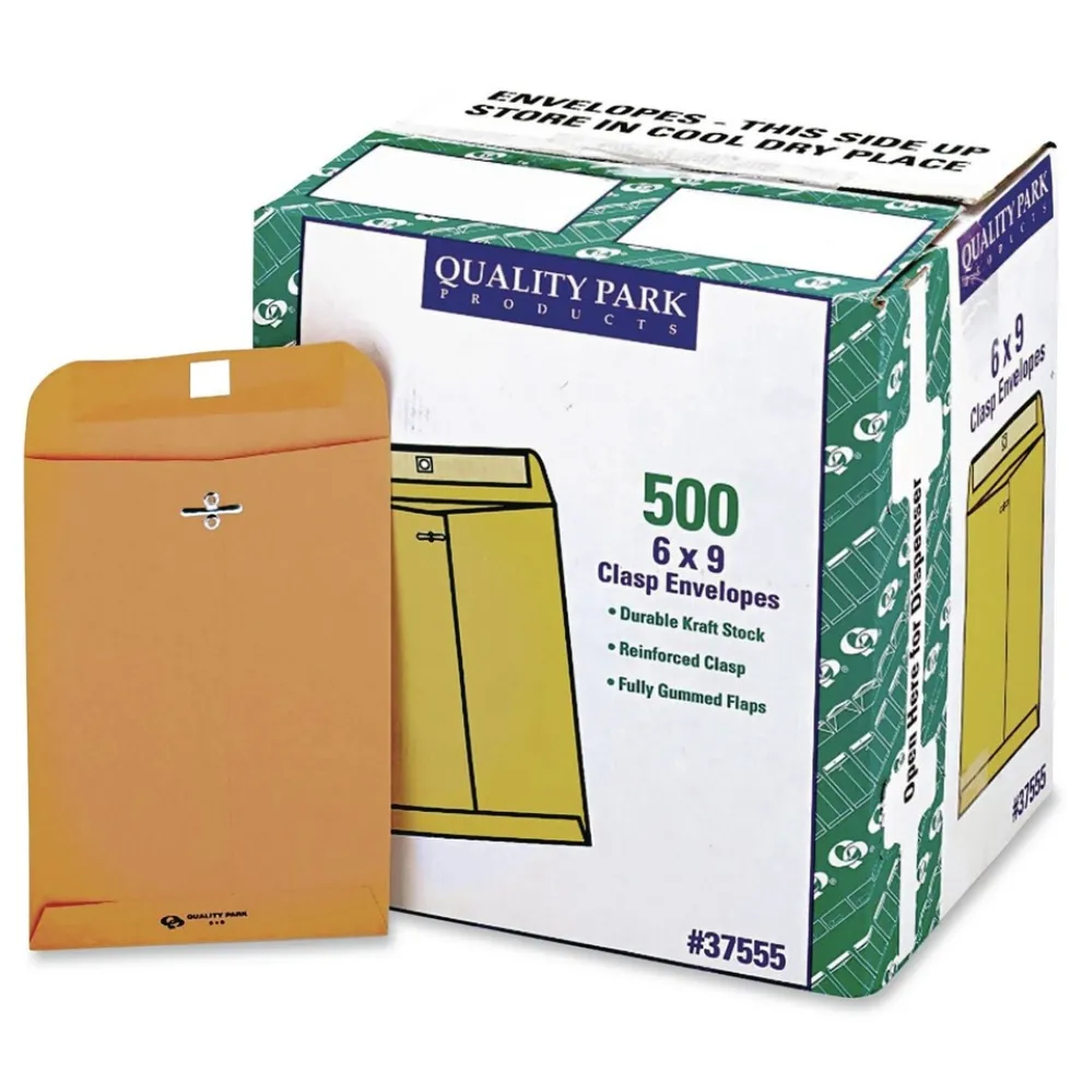 Quality Park 6 in. x 9 in. #55 Square Flap Clasp/Gummed Closure Clasp Envelope - Brown Kraft (500/Carton)