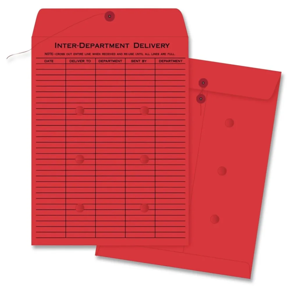 Quality Park 10 x 13 Colored Paper String and Button Interoffice Envelope - Red (100/Box)