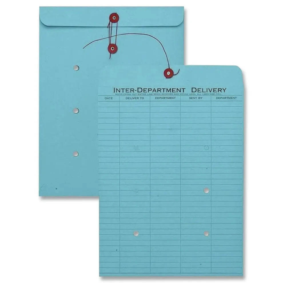 Quality Park 10 x 13 Colored Paper String and Button Interoffice Envelope - Blue (100/Box)