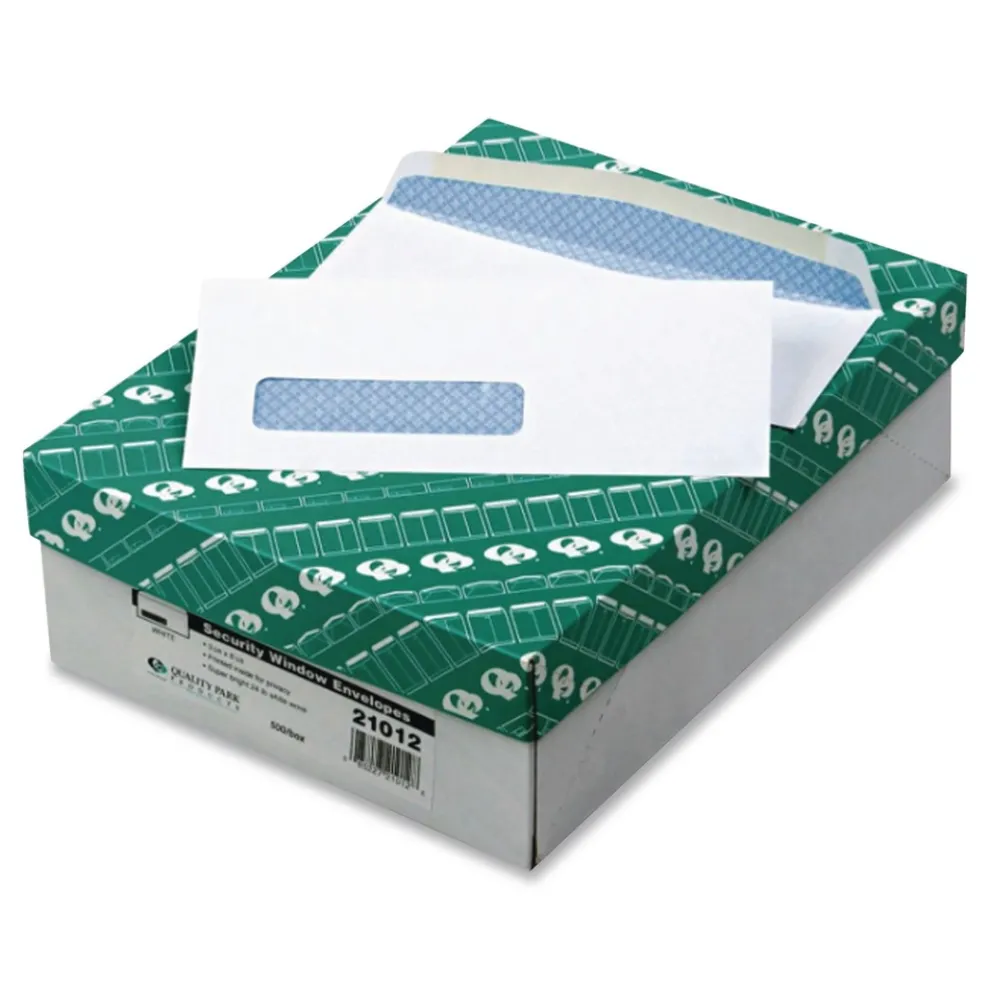Quality Park 3.63 x 8.63 Commercial Flap Gummed Closure Security Tint Window Envelope - White (500/Box)