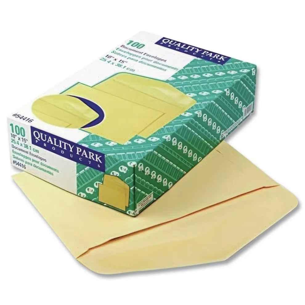 Quality Park 10 x 12 Hub Flap Gummed Closure Open-Side Booklet Envelope - Brown Kraft (100/Box)