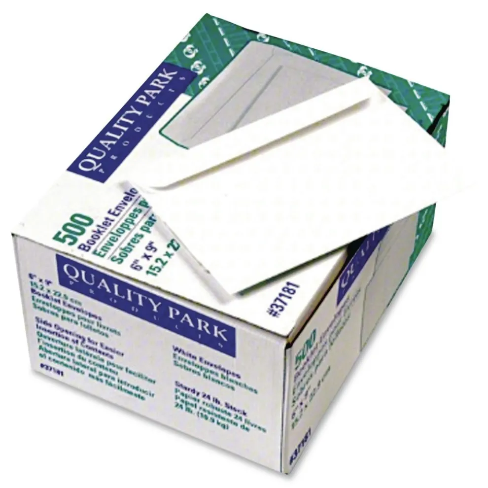 Quality Park Open-Side Booklet Envelope, #6 1/2, Hub Flap, Gummed Closure, 6 X 9, White, 500/box