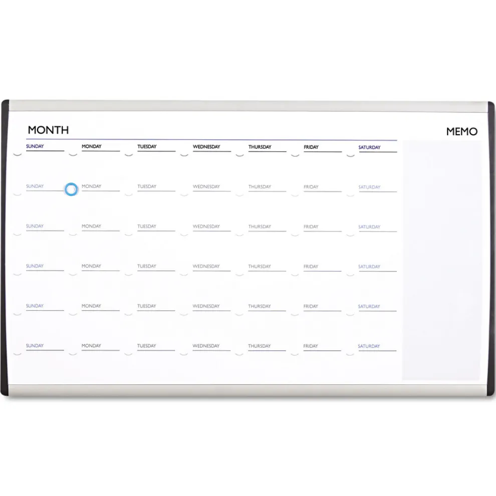 Quartet 30 in. x 18 in. ARC Frame Cubicle Monthly Planning/Scheduling Calendar Board - White Magnetic Surface/Satin Aluminum Frame