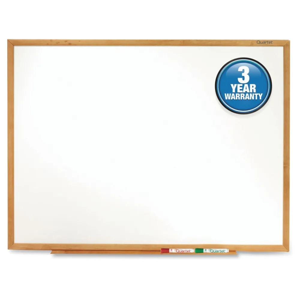 Quartet 36 in. x 24 in. Oak Finished Fiberboard (MDF) Frame Classic Series Total Erase Dry Erase Boards - White Surface