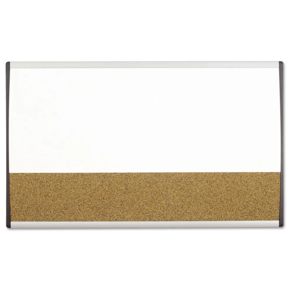 Quartet 30 in. x 18 in. ARC Frame Cubicle Combo Dry Erase/Cork Bulletin Board - Tan/White Surface/Satin Aluminum Frame