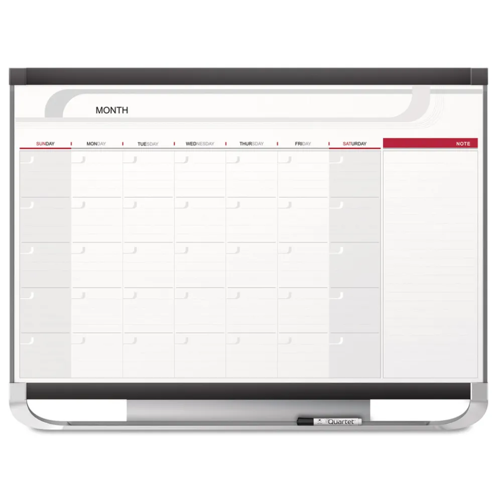 Quartet 36 in. x 24 in. Prestige 2 Magnetic Total Erase Monthly Calendar - White Surface, Graphite Gray Fiberboard/Plastic Frame