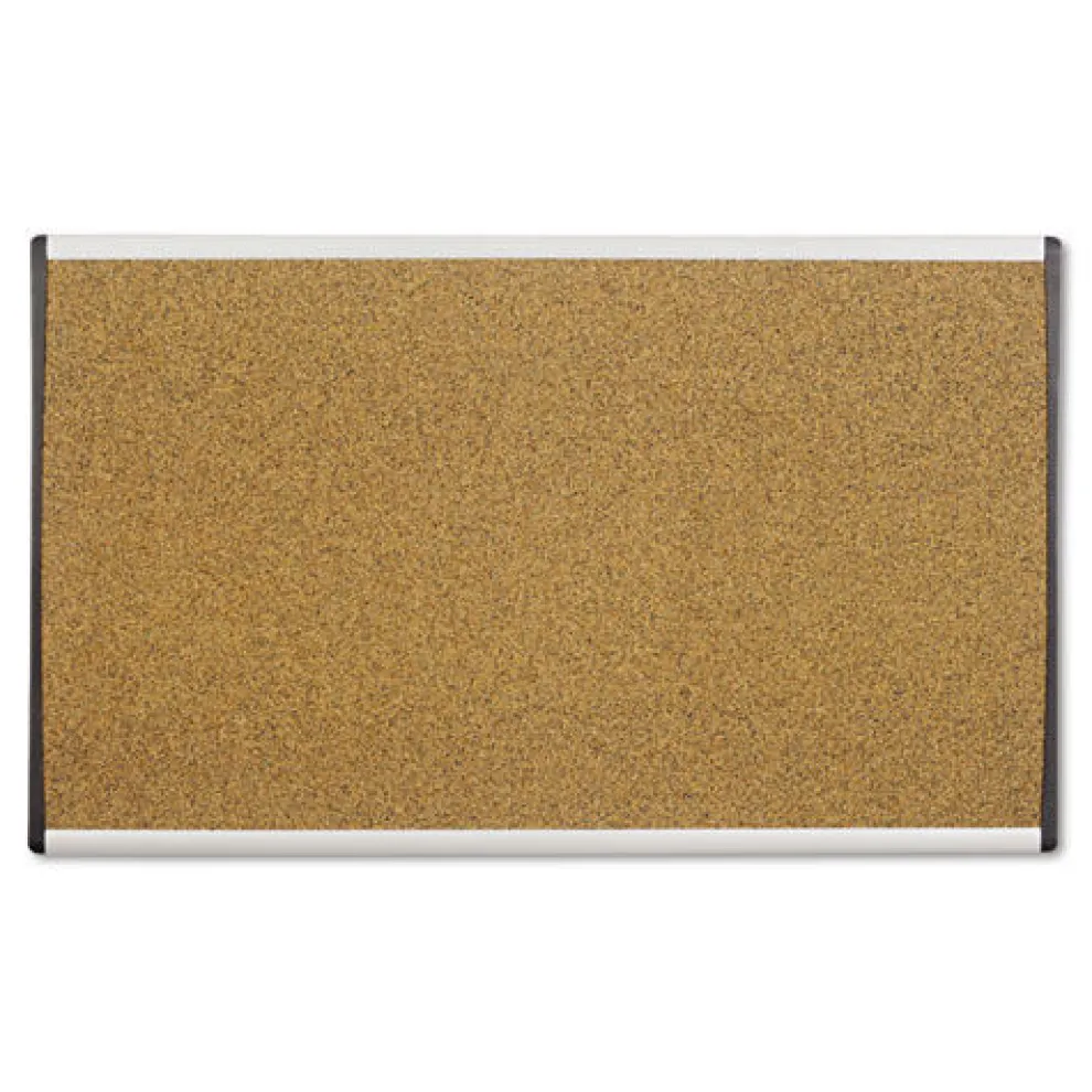 Quartet 30 in. x 18 in. ARC Frame Cubicle Cork Bulletin Board - Tan Surface/Satin Aluminum Frame