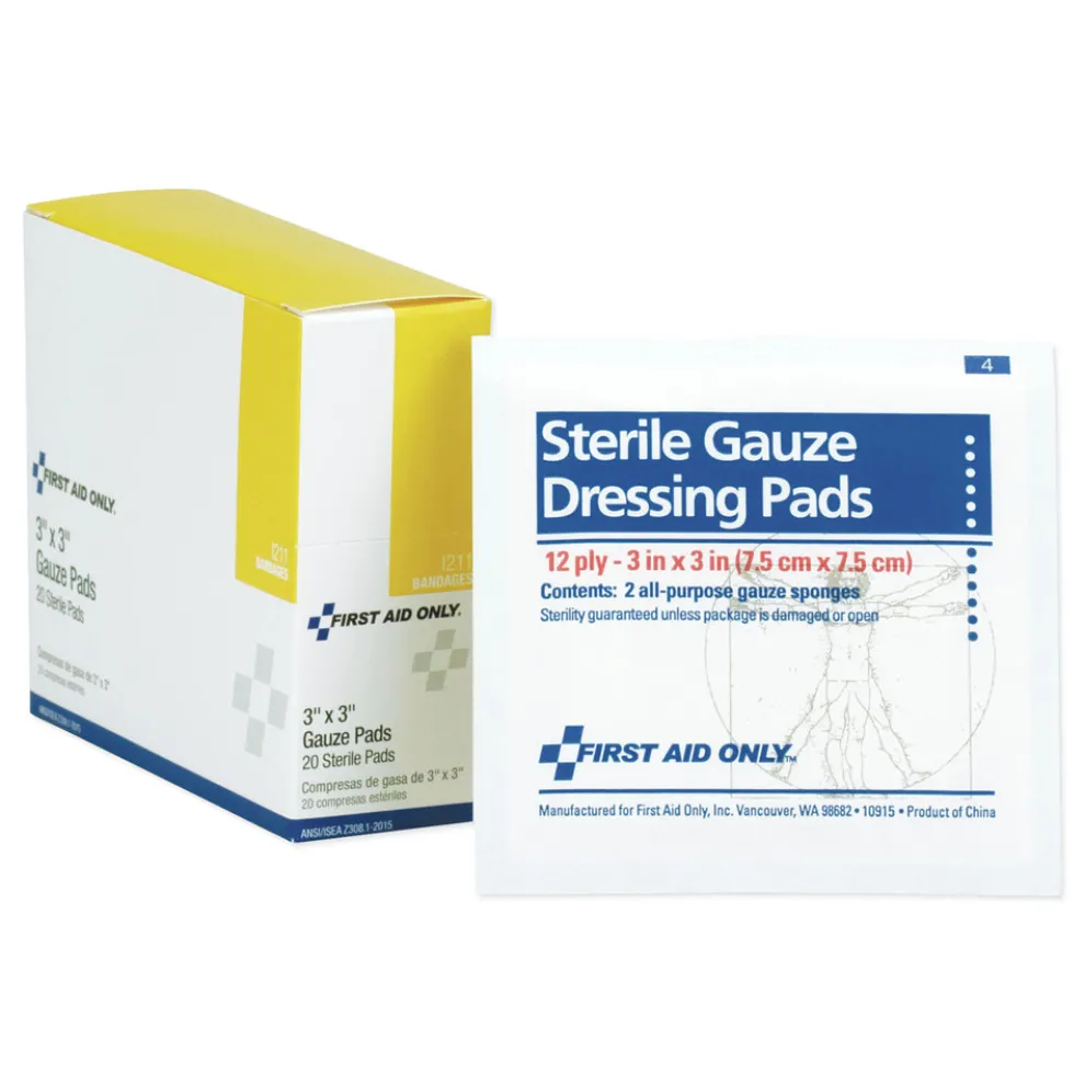First Aid Only 3 in. x 3 in. Sterile Gauze Dressing Pads (10 Dual-Pads/Box)