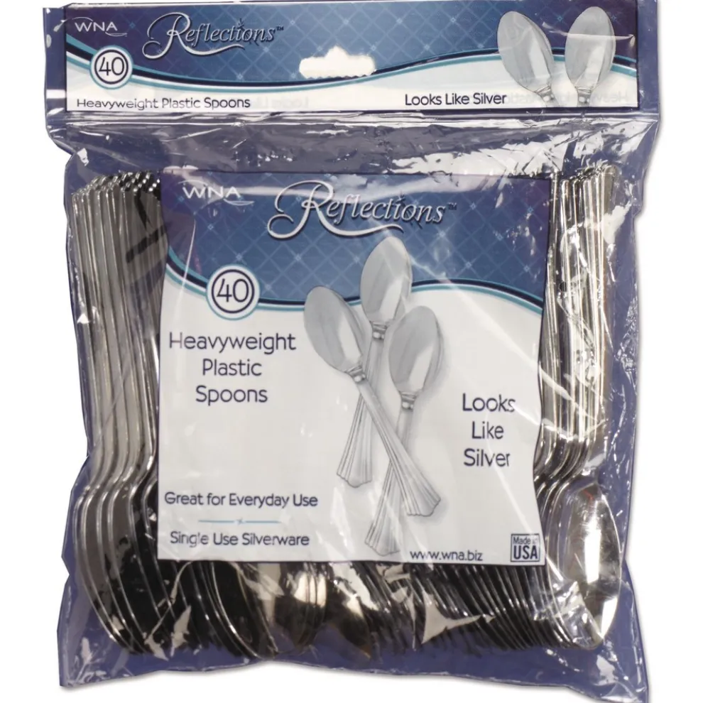 WNA WNA REF320SP 6.25 in. Reflections Heavyweight Plastic Utensils Spoon - Silver (320/Carton)