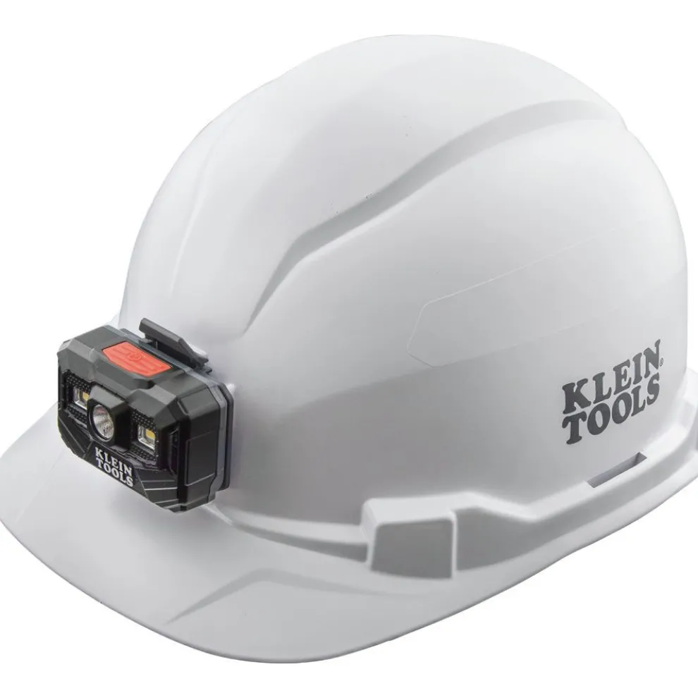 Klein Tools Non-Vented Cap Style Hard Hat with Rechargeable Headlamp - White