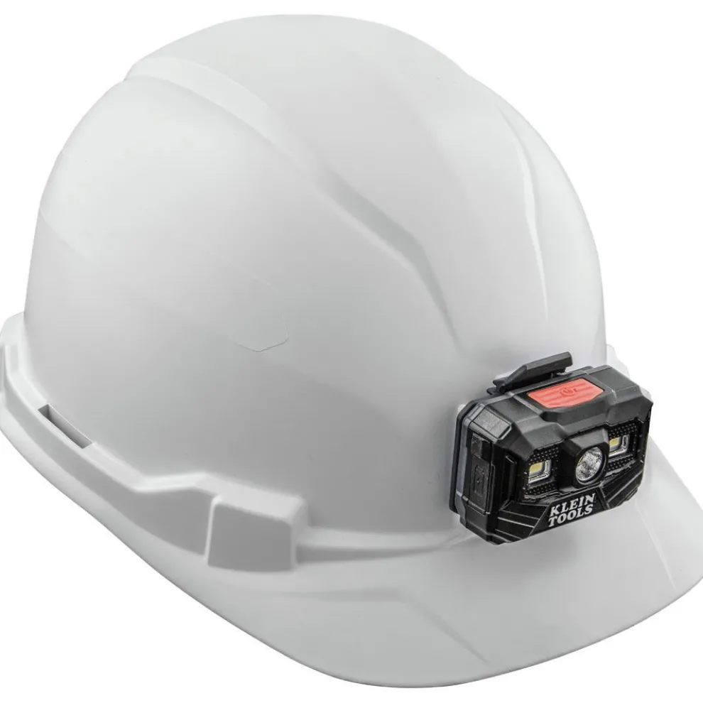 Klein Tools Non-Vented Cap Style Hard Hat with Rechargeable Headlamp - White