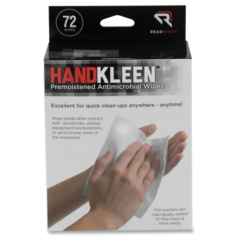 Read Right HandKleen 7 in. x 5 in. Foil Packet Premoistened Antibacterial Wipes - Unscented White (72/Box)